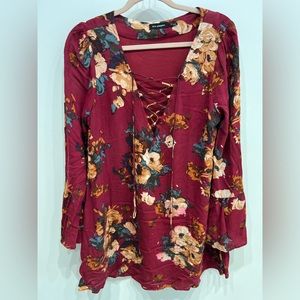 Blu Pepper Burgundy Floral Dress